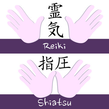 Shiatsu and Reiki symbols. Japanese tradicional medicine, energy healing.