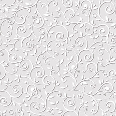 Vector seamless gray and white floral pattern.