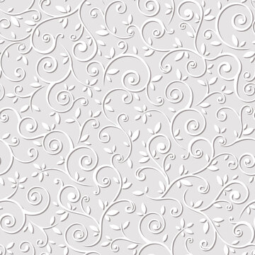 Vector seamless gray and white floral pattern.