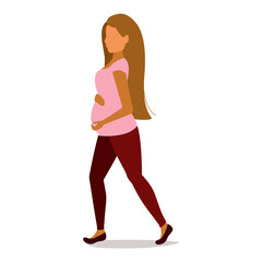 Pregnant woman walking. Beautiful pregnant woman. Happy pregnancy. Vector illustration.