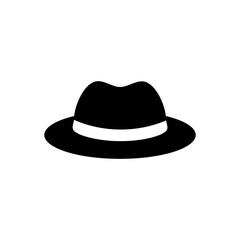 Male accessory hat. Black icon isolated on white background. Elegant logo for man. Vector illustration.
