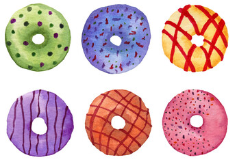 Set of handpainted watercolor donuts