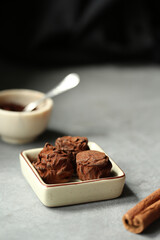 Chocolate candies, truffle on a white background.