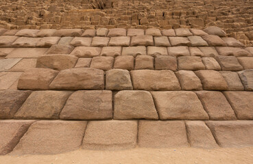Pyramid of Menkaure with granite blocks at the base followed by limestone blocks