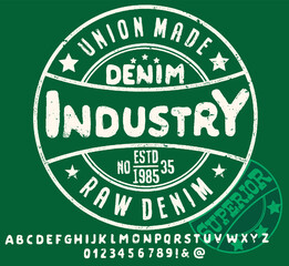Original vintage Denim print for t-shirt or apparel. Old school vector graphic for fashion and printing. Handmade Vintage Font for labels