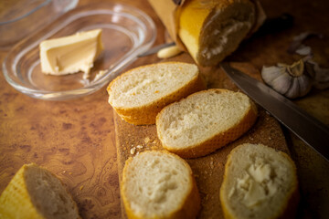 Baguette with butter and garlic.