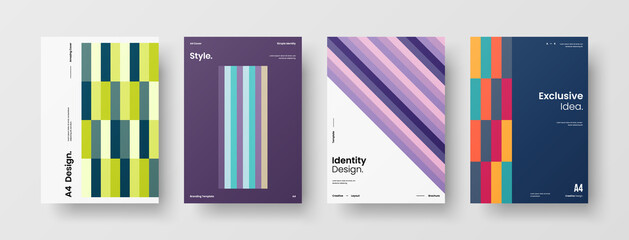 Company identity brochure template collection. Business presentation vector A4 vertical orientation front page mock up set. Corporate report cover abstract geometric illustration design layout bundle.