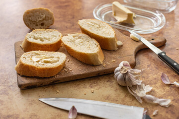 Baguette with butter and garlic.