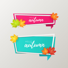Set of vector origami paper style banners with autumn leaves. Autumn sale . Web banner or poster for e-commerce, on-line cosmetics shop, fashion beauty shop, store. Vector illustration. EPS 10