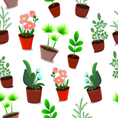 Vector seamless. patterns. Indoor plants in pots. Flowers and leaves. The concept of family values ​​of home comfort. For paper, cover, fabric, gift wrap, wall art, interior decoration
