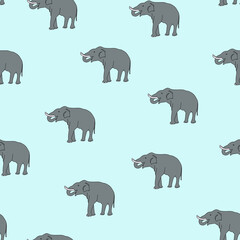 vector seamless background with animals, gray elephant hand drawing. For paper, cover, fabric, gift wrap, wall art, home decor. Simple surface pattern design.