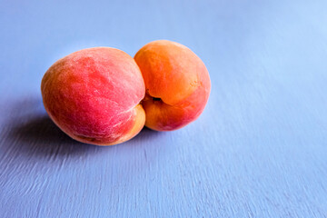 An ugly organic fruit-an oddly shaped yellow apricot on a blue background. Buying imperfect...