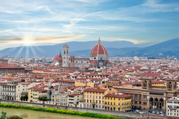 Fototapeta na wymiar Florence cityscape with Florence Cathedral (Duomo) at sunset, Italy