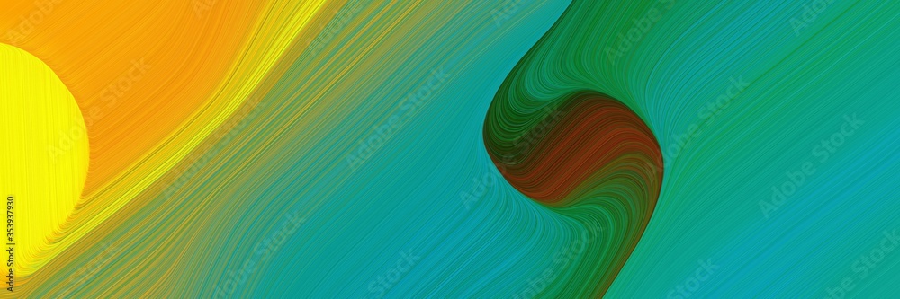 Fototapete abstract surreal designed horizontal banner with golden rod, dark cyan and forest green colors. flui