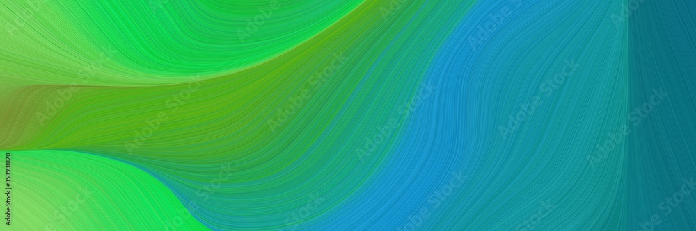 Fototapete abstract flowing designed horizontal header with dark cyan, dark green and lime green colors. fluid 