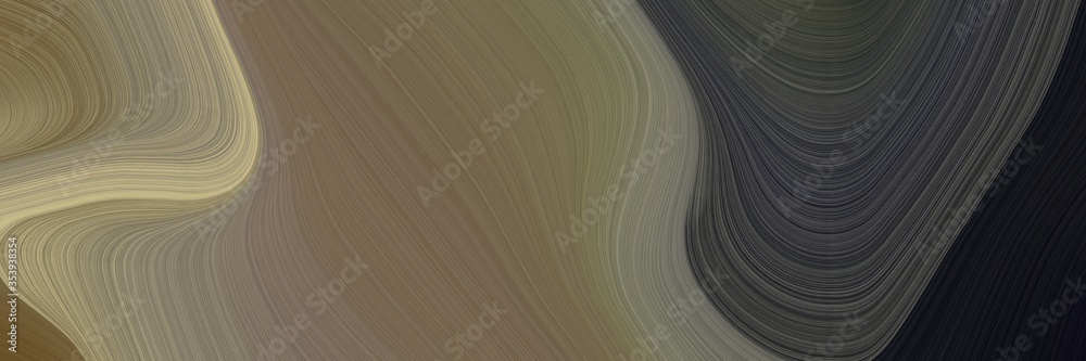 Poster abstract surreal banner with pastel brown, very dark blue and dark khaki colors. fluid curved lines with dynamic flowing waves and curves for poster or canvas