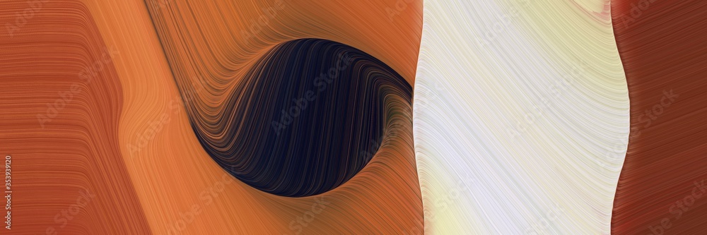 Poster abstract surreal designed horizontal banner with sienna, light gray and very dark blue colors. fluid