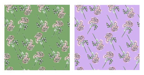 Fototapeta premium Seamless vector pattern of Wildflowers, roses with watercolor brush strokes. For paper, cover, fabric, gift wrapping, wall art, interior decoration. Simple image surface design