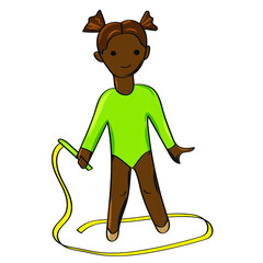 Sports school of rhythmic gymnastics. Young gymnast doing exercises