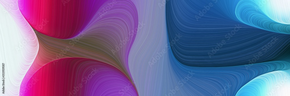 Poster abstract modern designed horizontal banner with dark slate blue, plum and old mauve colors. fluid curved lines with dynamic flowing waves and curves for poster or canvas