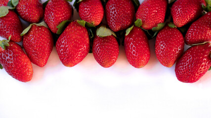 ripe red fresh red strawberries  on a white background