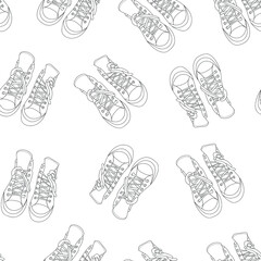 Vector seamless pattern, shoes fashion sneakers, comfortable casual shoes. Sport concept. For paper, cover, fabric, gift wrapping, wall art, interior decoration. Simple image surface design - obrazy, fototapety, plakaty