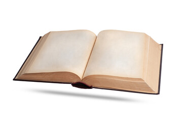  open old book with blank hardback pages isolated on white background