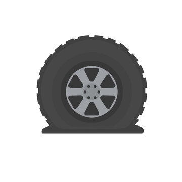 recommend clip art: Deflated automobile tire. Accident and repair. Punctured wheel of a car. Element of Tire service station. Cartoon flat illustration