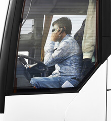 bus driver  phone talking