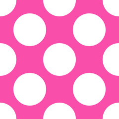 Classic polka dot pattern Vector illustration with white circles on pink background