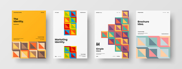 Company identity brochure template collection. Business presentation vector A4 vertical orientation front page mock up set. Corporate report cover abstract geometric illustration design layout bundle.