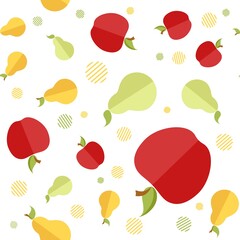 Vector seamless pattern with apples and pears on a white background. Bright summer pattern. Picture for packaging. Flat garden fruits.