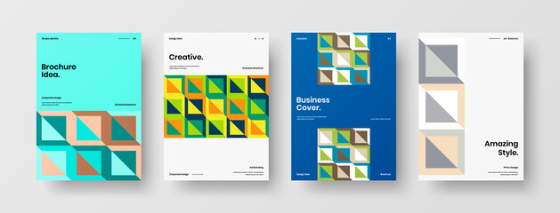 Company identity brochure template collection. Business presentation vector A4 vertical orientation front page mock up set. Corporate report cover abstract geometric illustration design layout bundle.