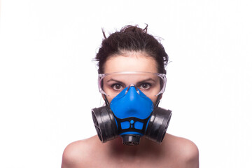
beautiful young girl in a respiratory mask