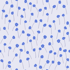 Seamless ditsy pattern in small cute wild flowers of daisy. Delicate bouquets. Liberty style millefleurs. Floral background for textile, wallpaper, pattern fills, covers, surface, print, wrap