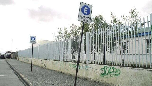 School Signposts at an Empty Street in Buenos Aires, Argentina, during the  Coronavirus Pandemic in Buenos Aires, Argentina.