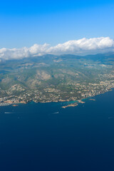 View of the skyline island of Palma de Mallorca from air