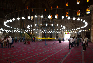 CAIRO, EGYPT, APRIL 21: Tourists visits the interior of Mohamed Ali Alabaster Mosque in Citadel of Cairo, Egypt on April 21, 2018