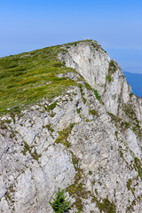 Amazing view of summit Trem and it's massive rocky cliff on Dry mountain in Serbia near the city of Nis and a clear, blue sky