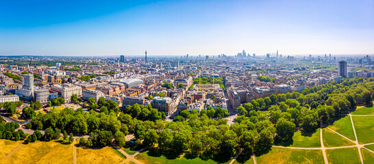 Aerial of view of Mayfair in London, UK