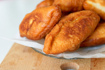 Close-up of deep-fried patties. Homemade bakery. on a wooden table