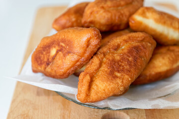 Close-up of deep-fried patties. Homemade bakery. on a wooden table