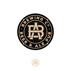 Fototapeta premium Beer and Ale logo. Beer Pub emblem. A and B crossing letters. Craft Beer logotype at engraving style. Vintage style with Celtic ornament.