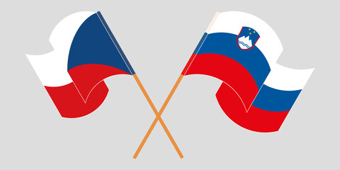 Crossed and waving flags of Slovenia and Czech Republic