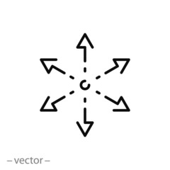 complex diversification sign, capability function icon, multipurpose development, thin line web symbol on white background - editable stroke vector illustration