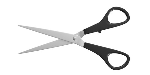Fototapeta premium Open Multi Universal Scissors with black handle isolated on white background