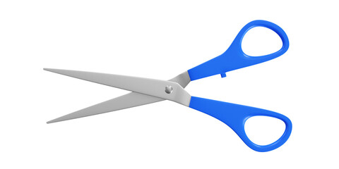 Opened Multi Universal Scissors with blue handle isolated on white background
