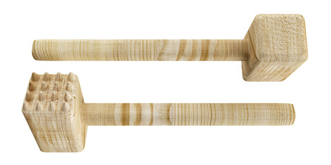 Set of Wooden Kitchen Hammer isolated on white background