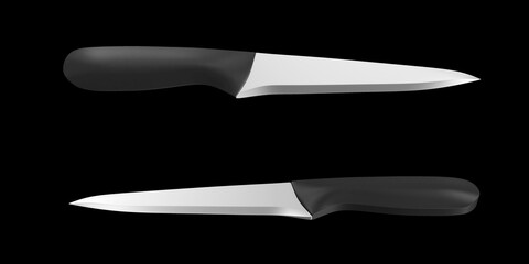 Group of kitchen knives isolated on black background
