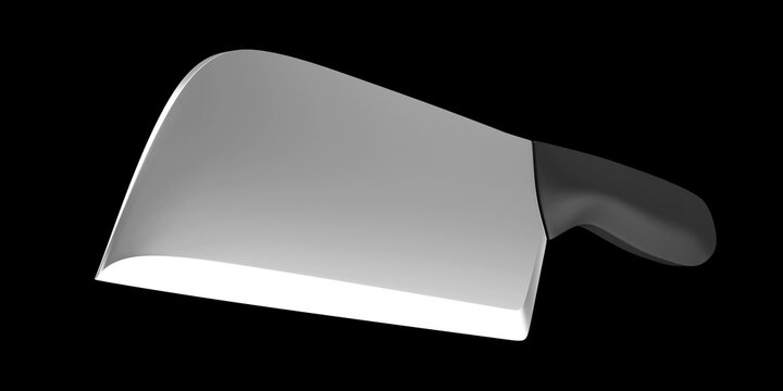 Kitchen knife cleaver with black handle and high-strength stainless steel blade isolated on white background